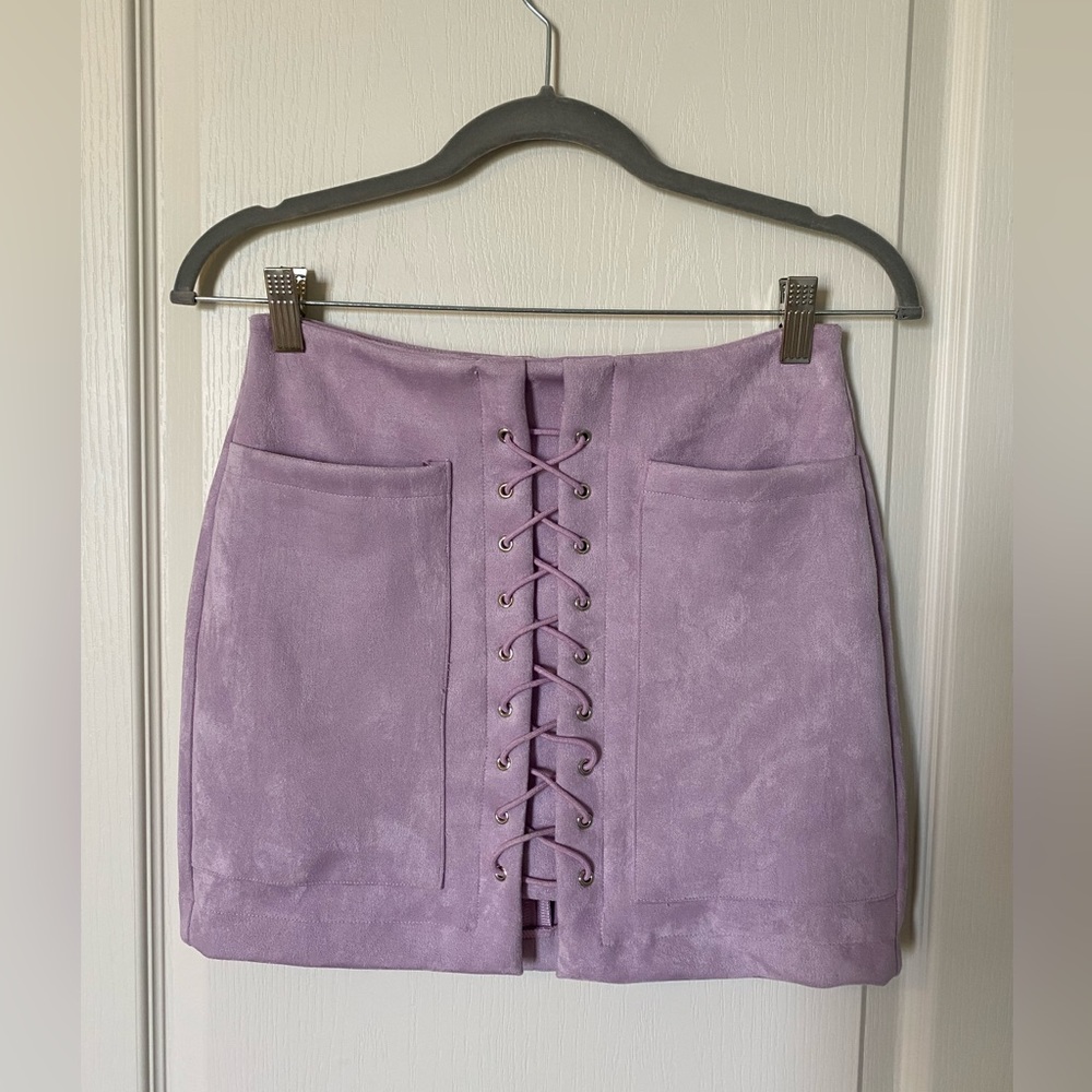 Lilac Front Lacing  Suede Skirt
